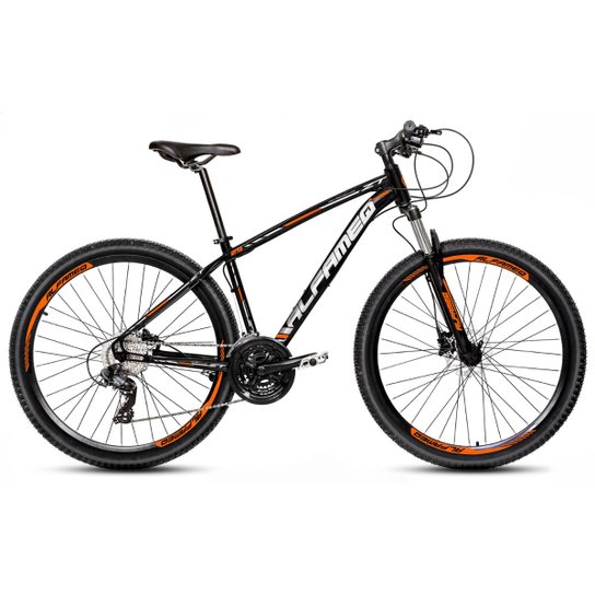 Bicicleta Aro 29 Alfameq Zt Freio a Disco Hidráulico Suspensão Trava 24 Marchas - Preto+Laranja
