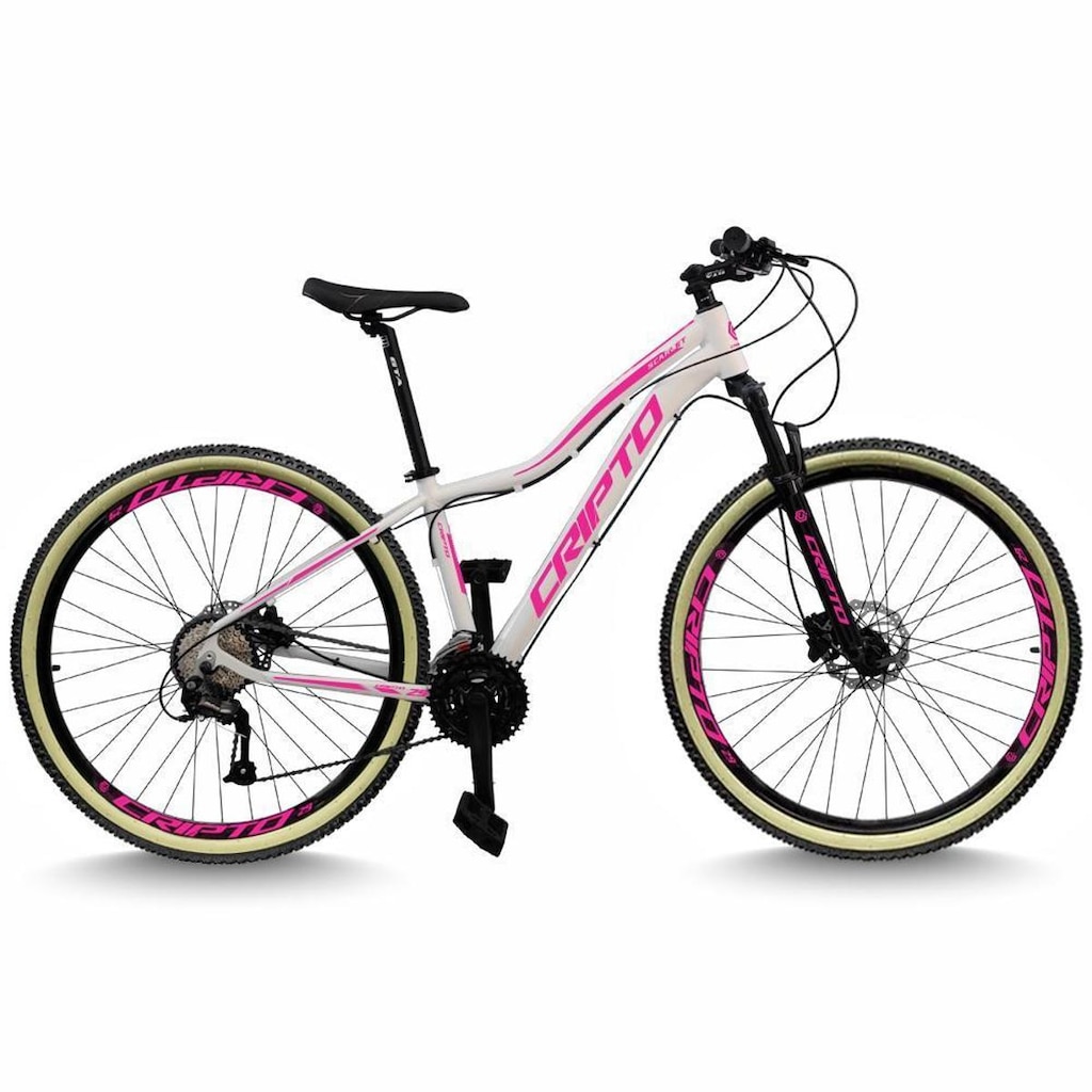 Bicicleta Aro 29 Cripto 24 Marchas Freio Disco c/Suspensão Pneu Bege