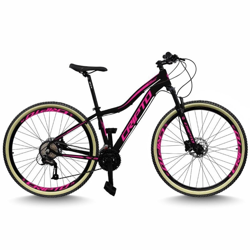 Bicicleta Aro 29 Cripto 24 Marchas Freio Disco c/Suspensão Pneu Bege