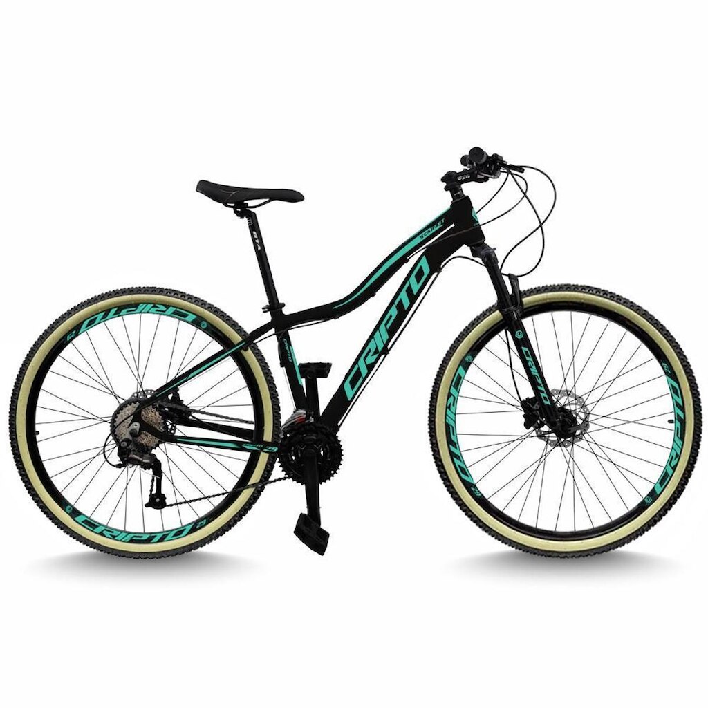 Bicicleta Aro 29 Cripto 24 Marchas Freio Disco c/Suspensão Pneu Bege