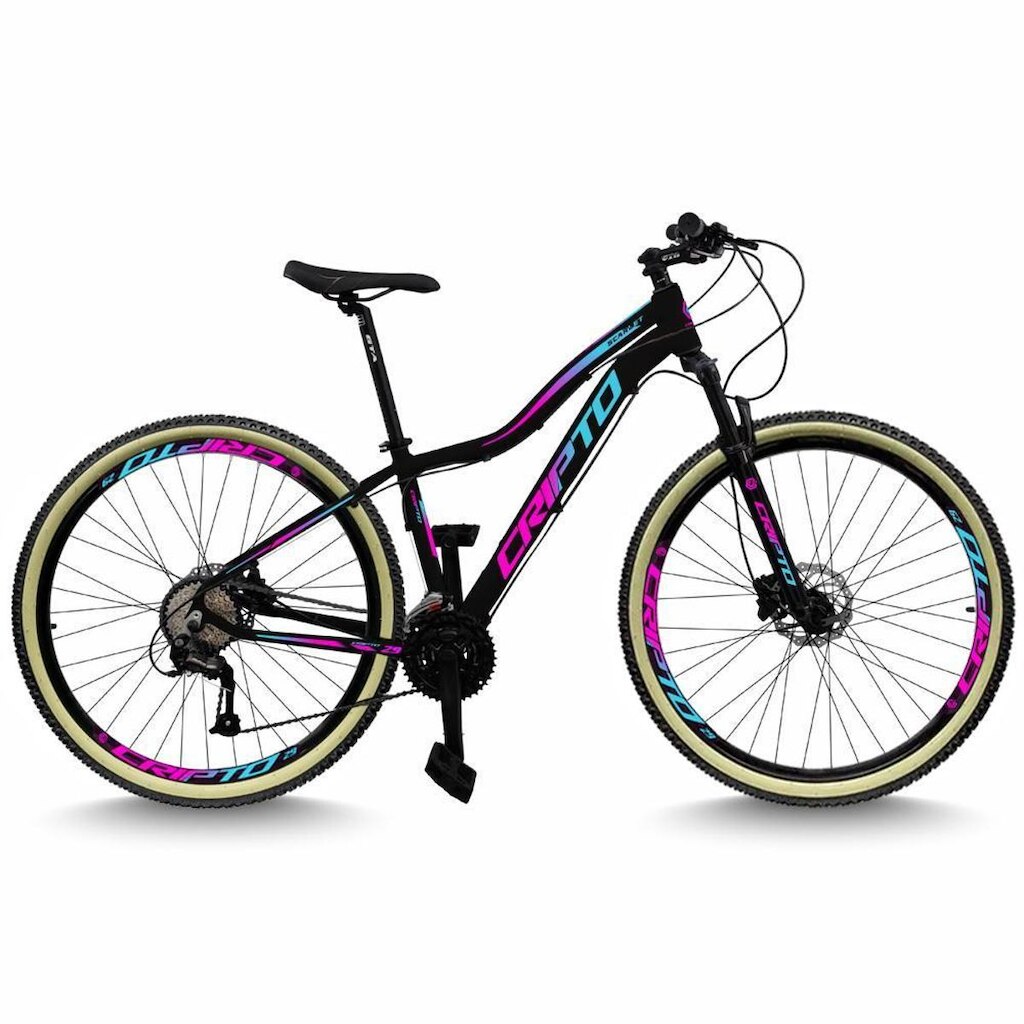 Bicicleta Aro 29 Cripto 24 Marchas Freio Disco c/Suspensão Pneu Bege