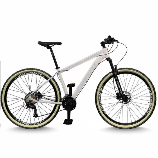 Bicicleta Aro 29 Cripto 24 Marchas Freios Disco e Suspensão Pneu Bege