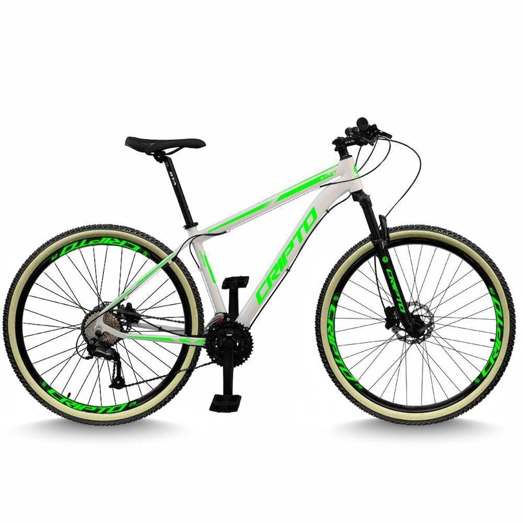 Bicicleta Aro 29 Cripto 24 Marchas Freios Disco e Suspensão Pneu Bege