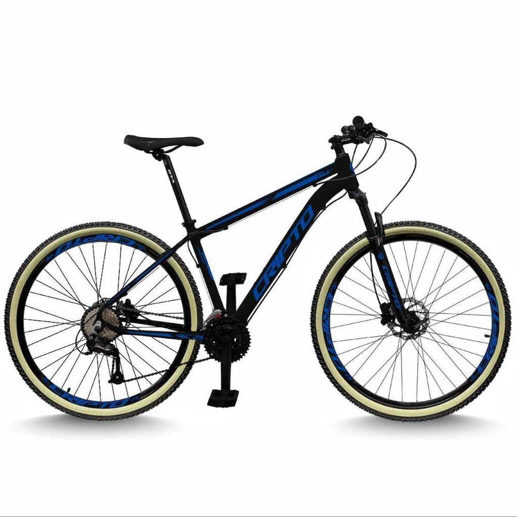 Bicicleta Aro 29 Cripto 24 Marchas Freios Disco e Suspensão Pneu Bege