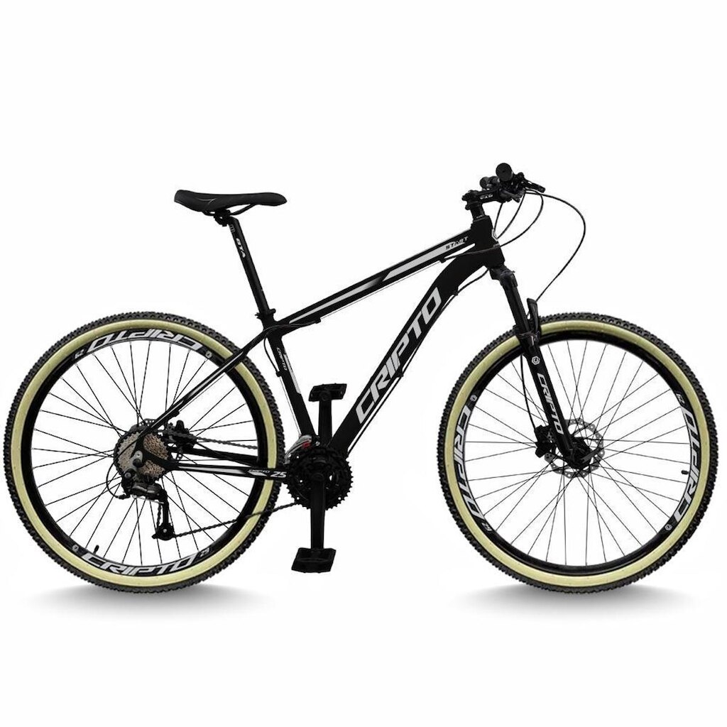Bicicleta Aro 29 Cripto 24 Marchas Freios Disco e Suspensão Pneu Bege