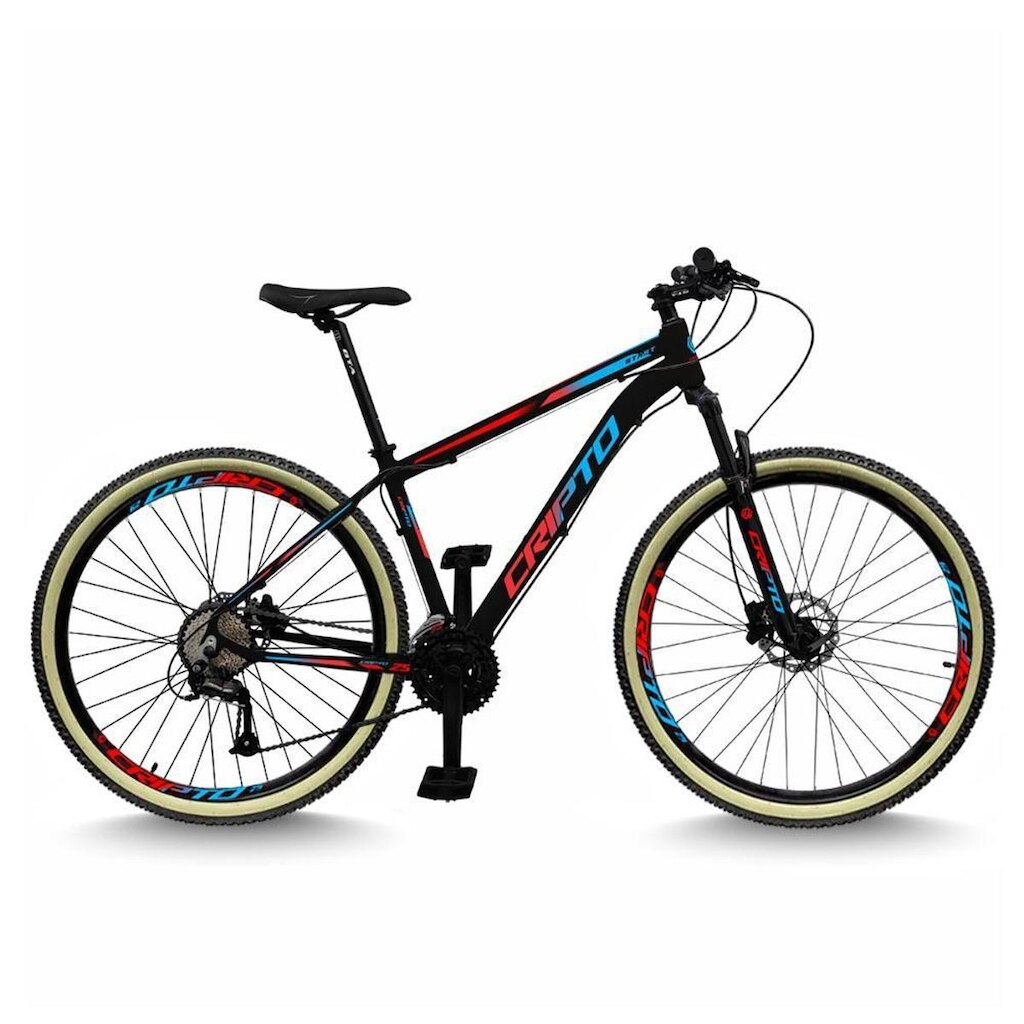 Bicicleta Aro 29 Cripto 24 Marchas Freios Disco e Suspensão Pneu Bege