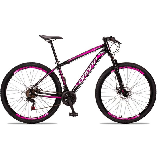 Bicicleta Aro 29 DROPP Alumínio 21 Marchas Freio a Disco - Preto+Pink