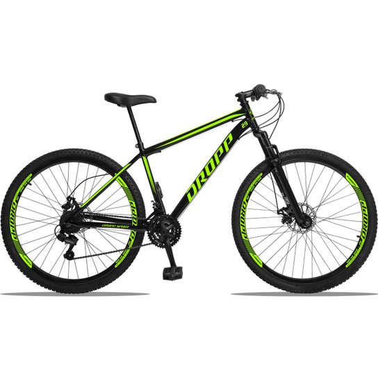 Bicicleta Aro 29 DROPP Sport AÇO 21v Câmbio Shimano Freio a Disco Mecânico com Suspensão - Preto+Amarelo Menor preço em Bicicleta Aro 29 DROPP Sport AÇO 21v Câmbio Shimano Freio a Disco Mecânico com Suspensão - Preto+Amarelo