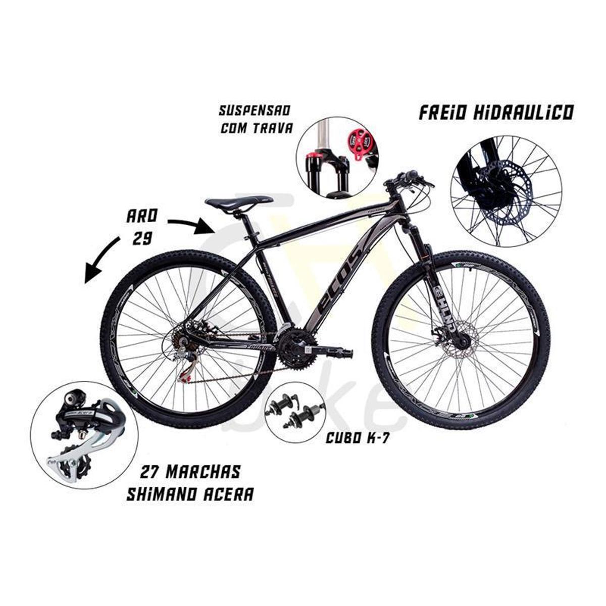 Bicicleta Ecos Touareg Aro 29 Susp. Dianteira 27 Marchas - Cinza/preto