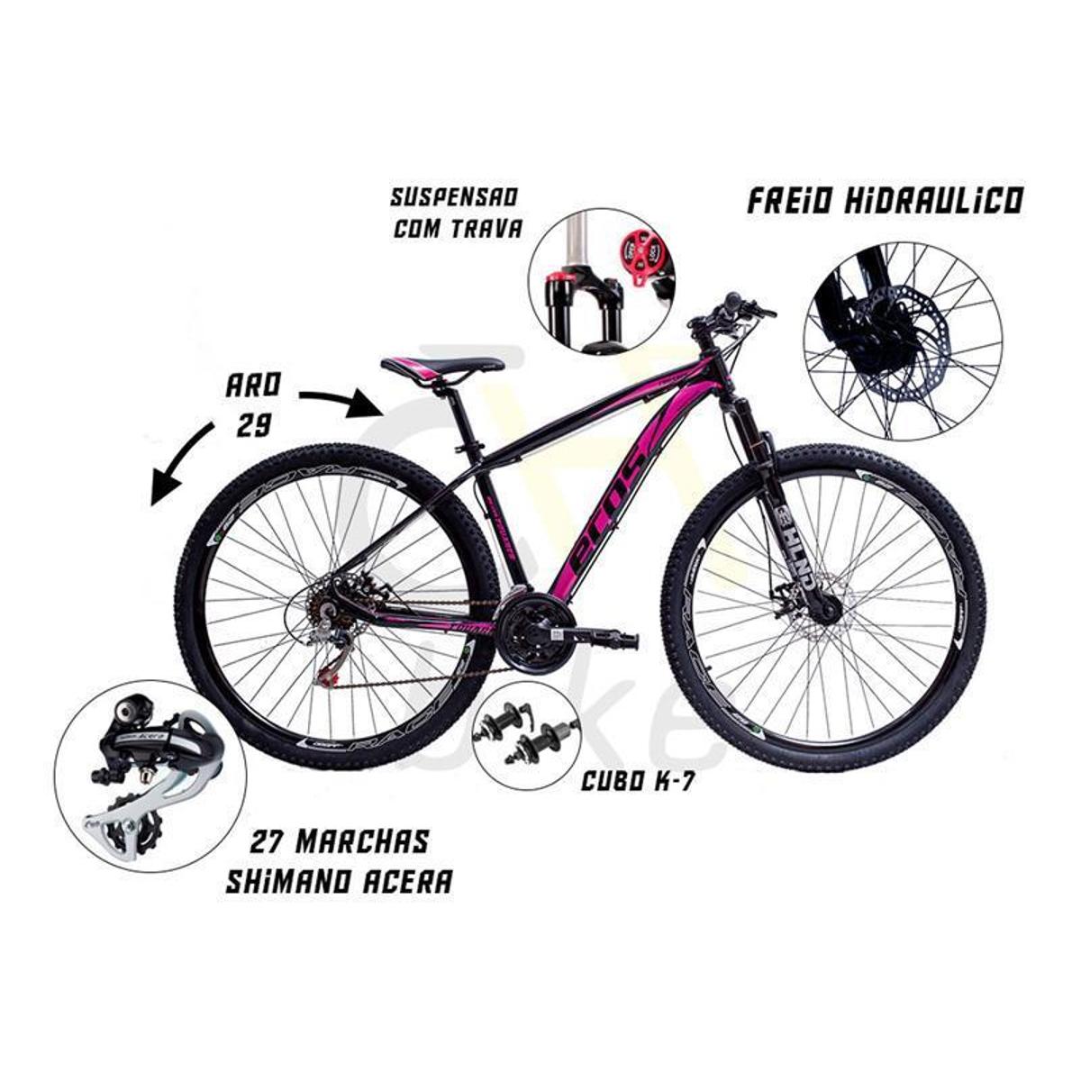 Bicicleta Ecos Safira Aro 29 Susp. Dianteira 27 Marchas - Preto/rosa