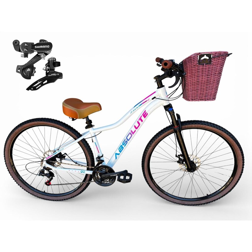 Bicicleta Aro 29 Feminina Absolute Hera Retrô Vintage 21v Shimano Confortável Cesta Selim 2 Molas