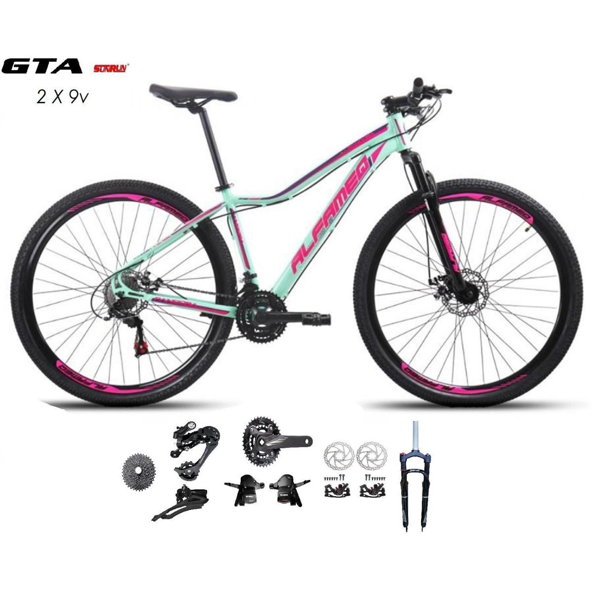 Bicicleta Alfameq Pandora Disc M Aro 29 Susp. Dianteira 18 Marchas - Verde/rosa