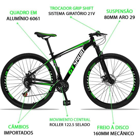 Bicicleta Aro 29 GT Sprint MX1 Alumínio Freio a Disco e Suspensão - Verde
