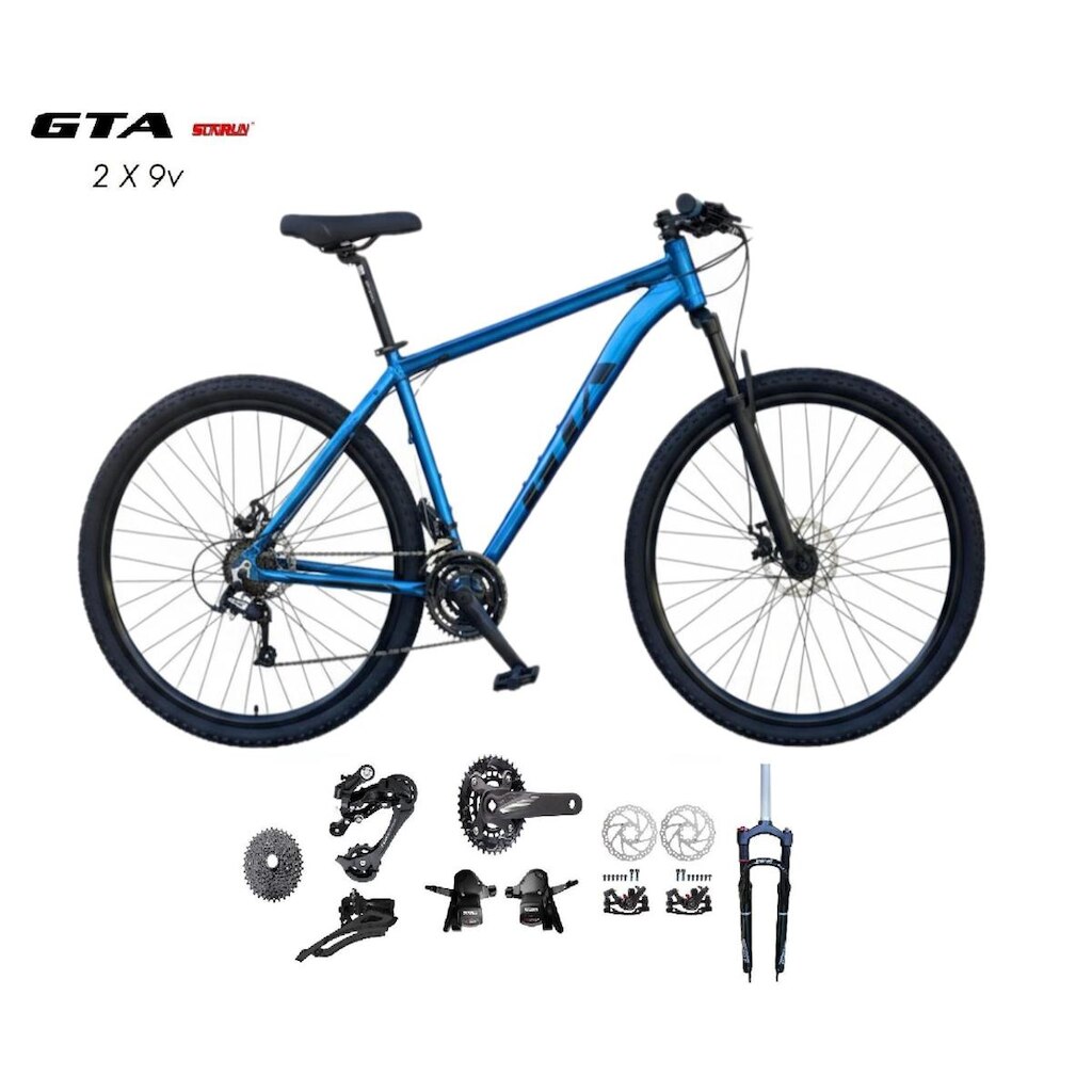 Bicicleta Aro 29 Gta Start Aluminio Kit 2x9 Gta Sunrun K7 Freio Disco Garfo com Trava