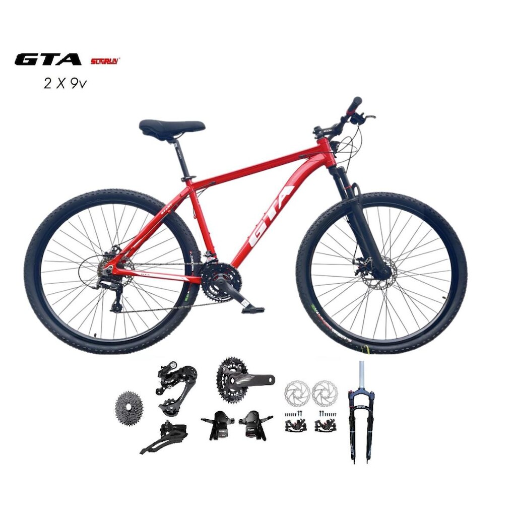 Bicicleta Aro 29 Gta Start Aluminio Kit 2x9 Gta Sunrun K7 Garfo com Trava Freio Disco
