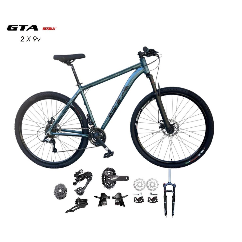 Bicicleta Aro 29 Gta Start Aluminio Kit 2x9 Gta Sunrun K7 Garfo com Trava Freio Disco