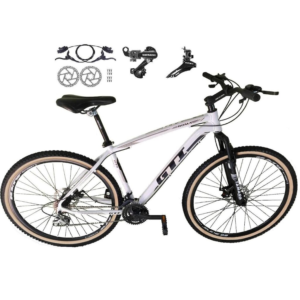 Bicicleta Aro 29 Gti Roma 21v Alumínio Freios a Disco Hidráulicos Câmbios Shimano Pneus Bege