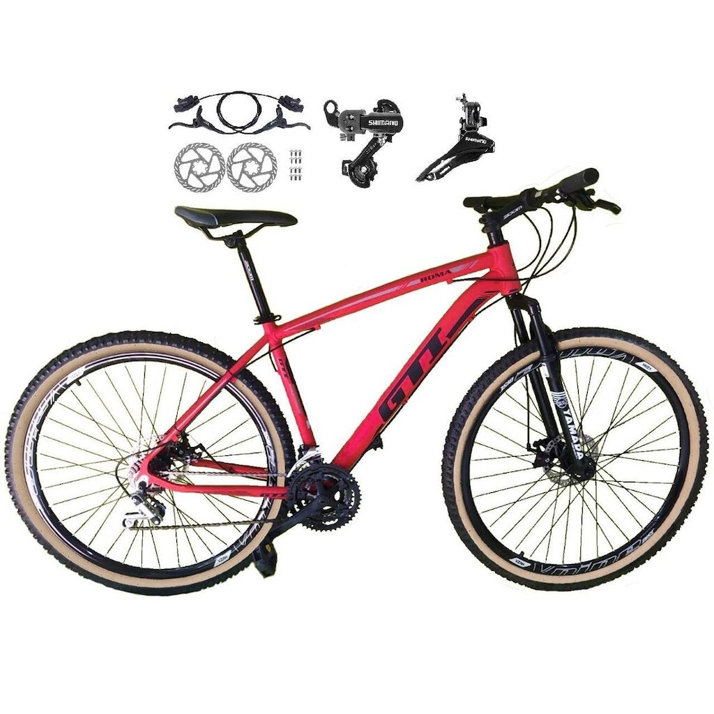 Bicicleta Aro 29 Gti Roma 21v Alumínio Freios a Disco Hidráulicos Câmbios Shimano Pneus Bege