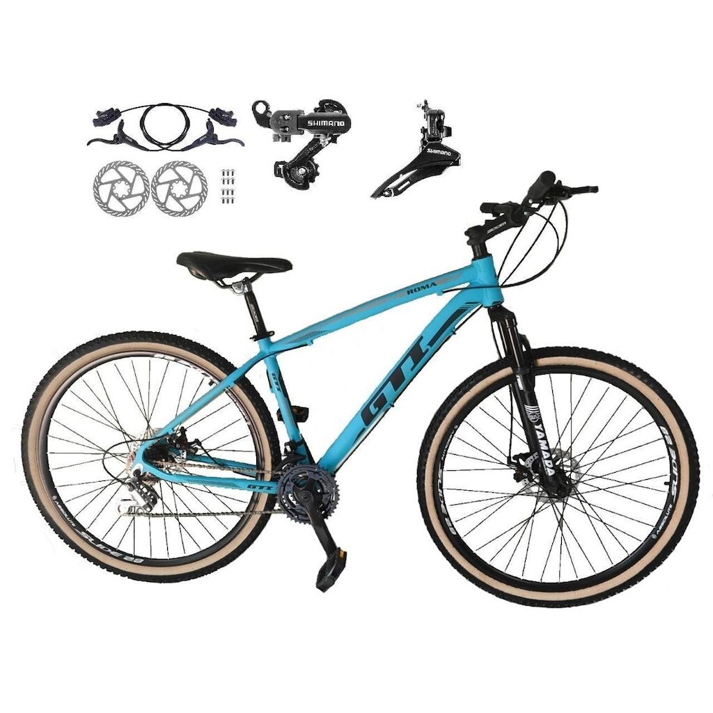 Bicicleta Aro 29 Gti Roma 21v Alumínio Freios a Disco Hidráulicos Câmbios Shimano