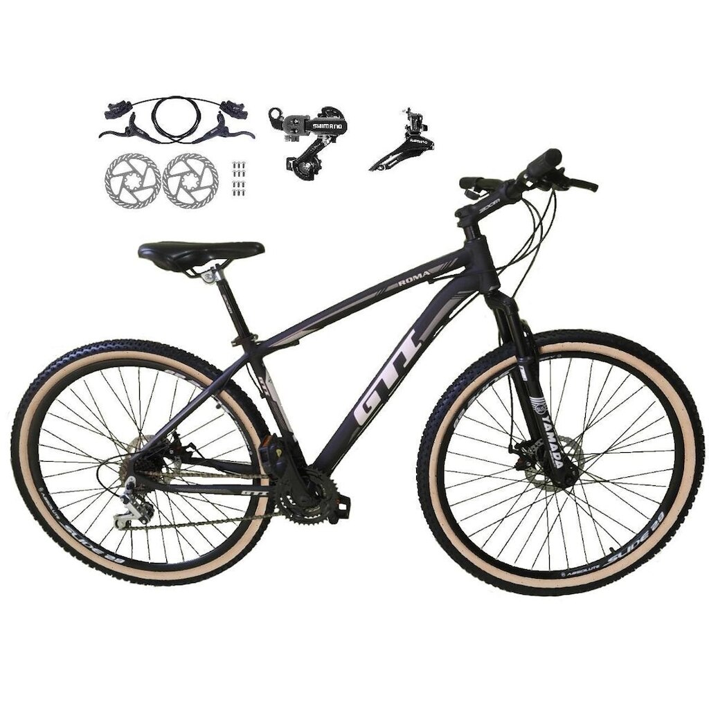 Bicicleta Aro 29 Gti Roma 21v Alumínio Freios a Disco Hidráulicos Câmbios Shimano