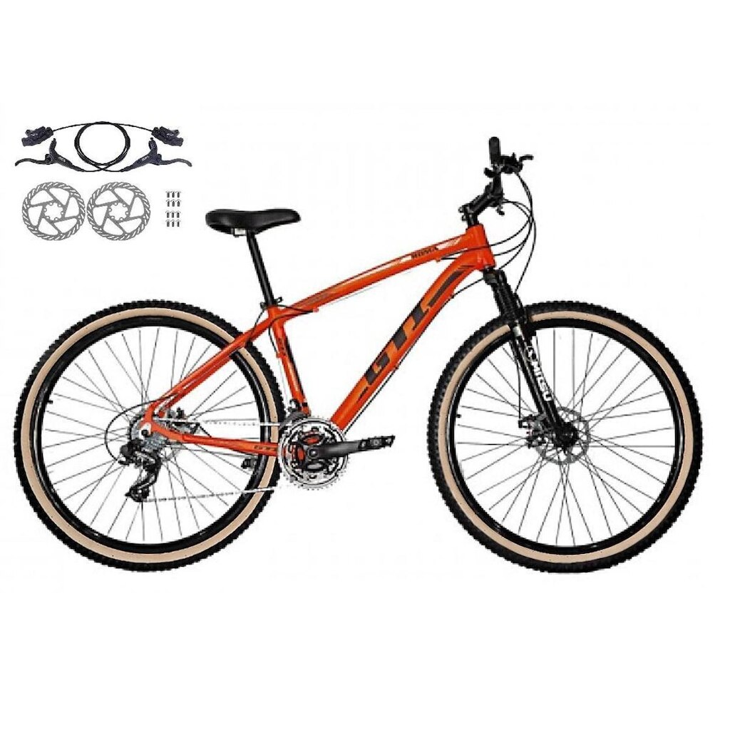 Bicicleta Aro 29 Gti Roma 21v Alumínio Freios a Disco Hidráulicos Suspensão Dianteira Pneus Bege