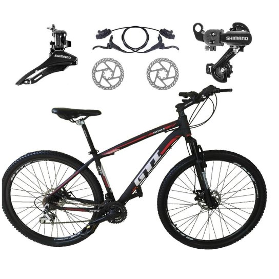 Bicicleta Aro 29 Gti Roma 21v Câmbios Shimano Freio a Disco Hidráulico Alumínio Garfo Com Suspensão - Preto+Vermelho Menor preço em Bicicleta Aro 29 Gti Roma 21v Câmbios Shimano Freio a Disco Hidráulico Alumínio Garfo Com Suspensão - Preto+Vermelho