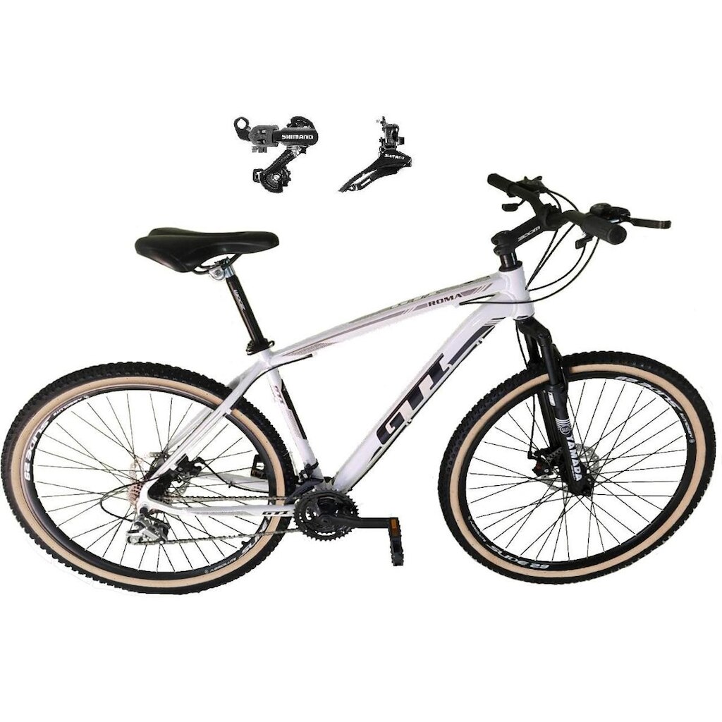 Bicicleta Aro 29 Gti Roma Alumínio 21v Câmbios Shimano Freio a Disco Suspensão Pneus Faixa Bege