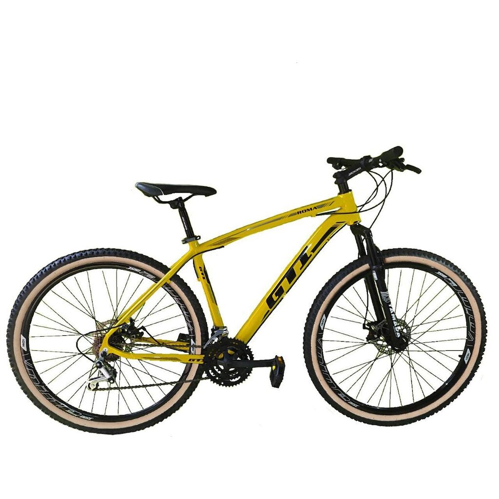 Bicicleta Aro 29 Gti Roma Alumínio 21v Freio a Disco Suspensão Dianteira Pneus Faixa Bege