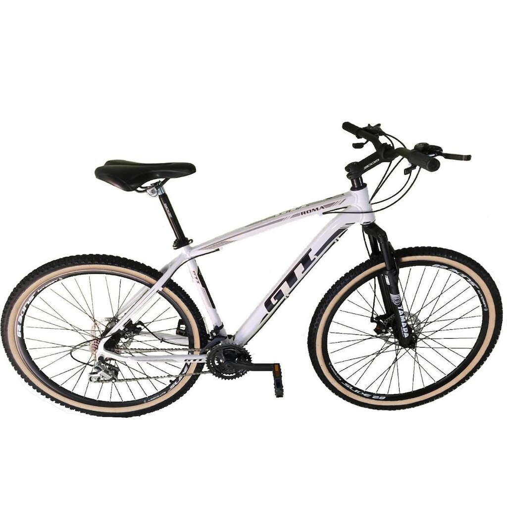 Bicicleta Aro 29 Gti Roma Alumínio 24v Freio a Disco Suspensão Dianteira Pneus Faixa Bege