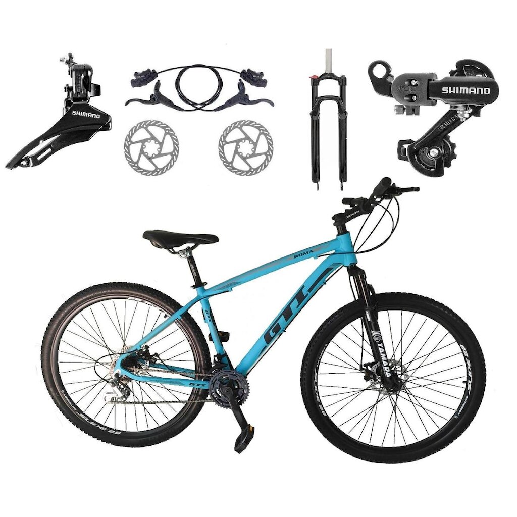 Bicicleta Aro 29 Gti Roma Câmbios Shimano 24v K7 Alumínio Freios Hidráulicos Garfo Com Trava
