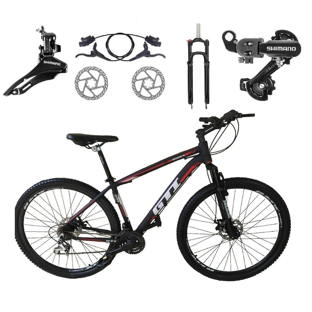 Bicicleta Aro 29 GTI Roma Câmbios Shimano 24v K7 Freios a Disco Hidráulicos Garfo Com Trava