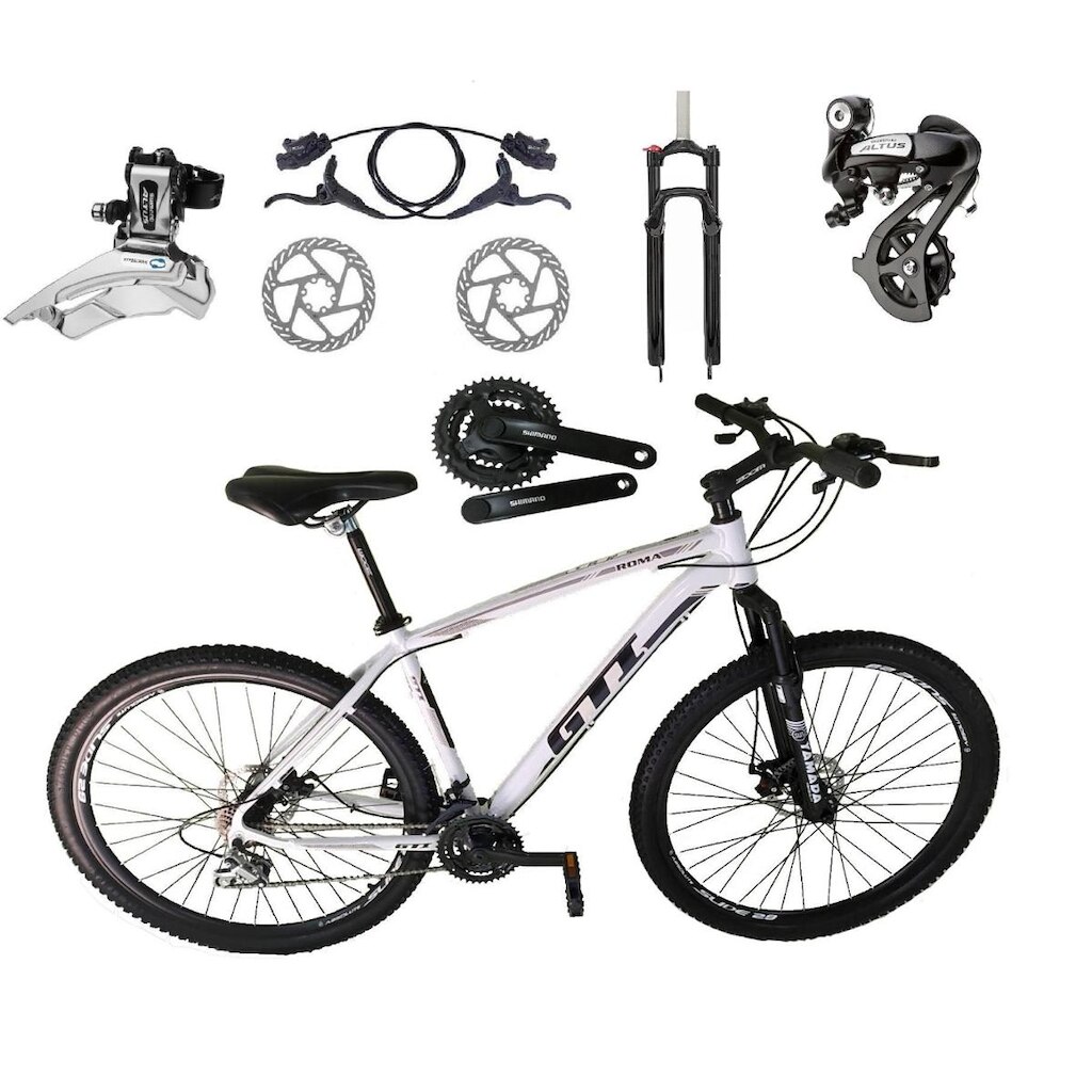 Bicicleta Aro 29 Gti Roma Câmbios Shimano Altus 24v K7 Alumínio Freios Hidráulicos Garfo Com Trava