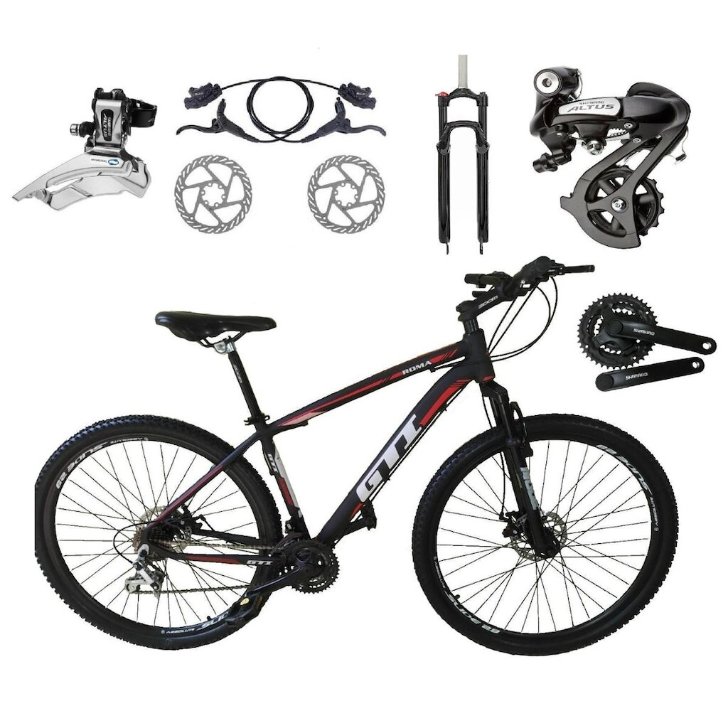 Bicicleta Aro 29 GTI Roma Câmbios Shimano Altus 24v K7 Freios Disco Hidráulicos Suspensão Com Trava