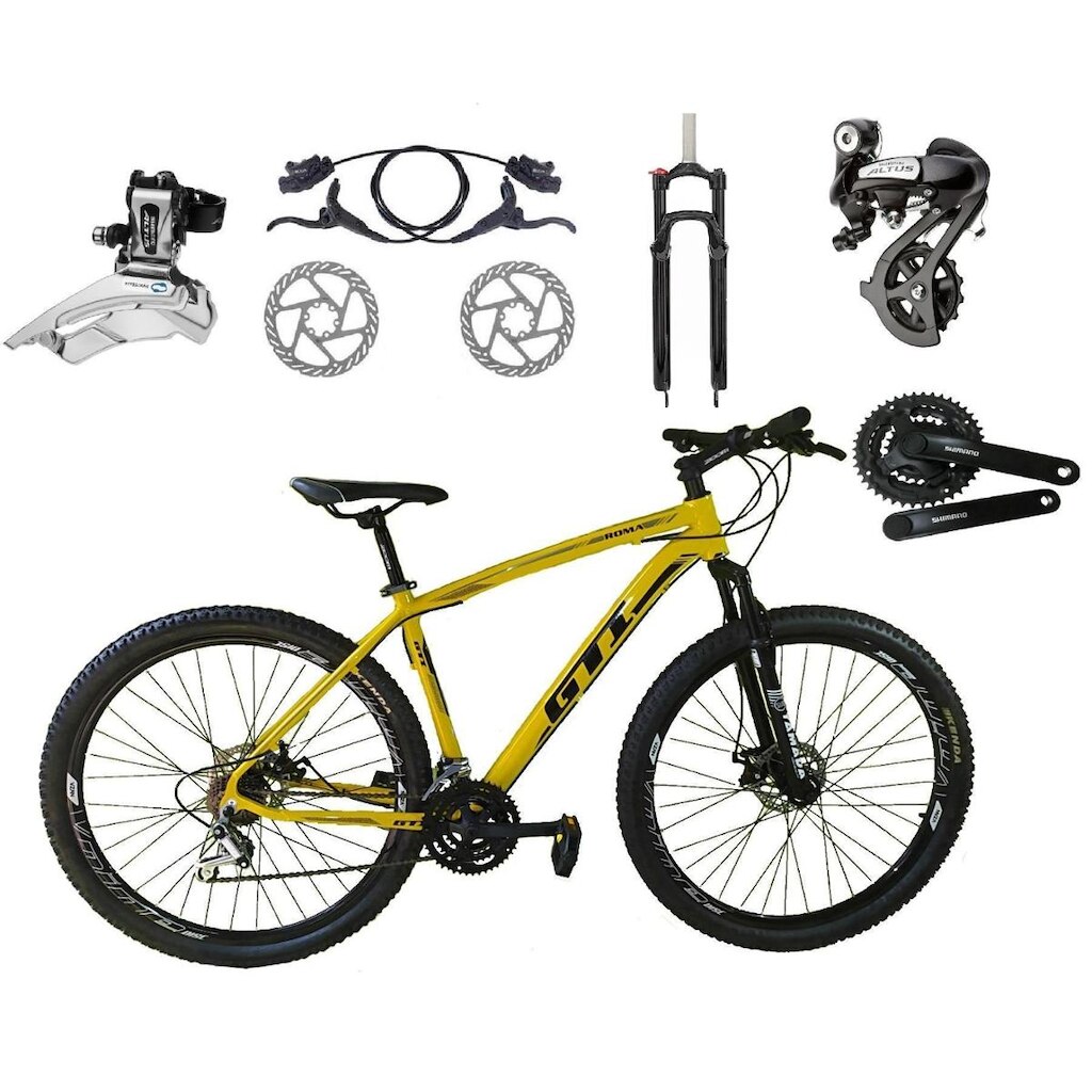 Bicicleta Aro 29 GTI Roma Câmbios Shimano Altus 24v K7 Freios Disco Hidráulicos Suspensão Com Trava