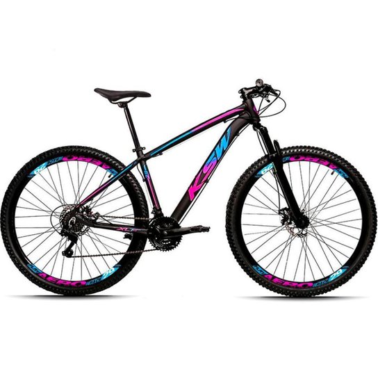 Bicicleta Aro 29 KSW 24 Vel Câmbio Traseiro Shimano Freio a Disco Bike MTB Alumínio - Azul+Rosa é ruim? Bicicleta Aro 29 KSW 24 Vel Câmbio Traseiro Shimano Freio a Disco Bike MTB Alumínio - Azul+Rosa é boa?
