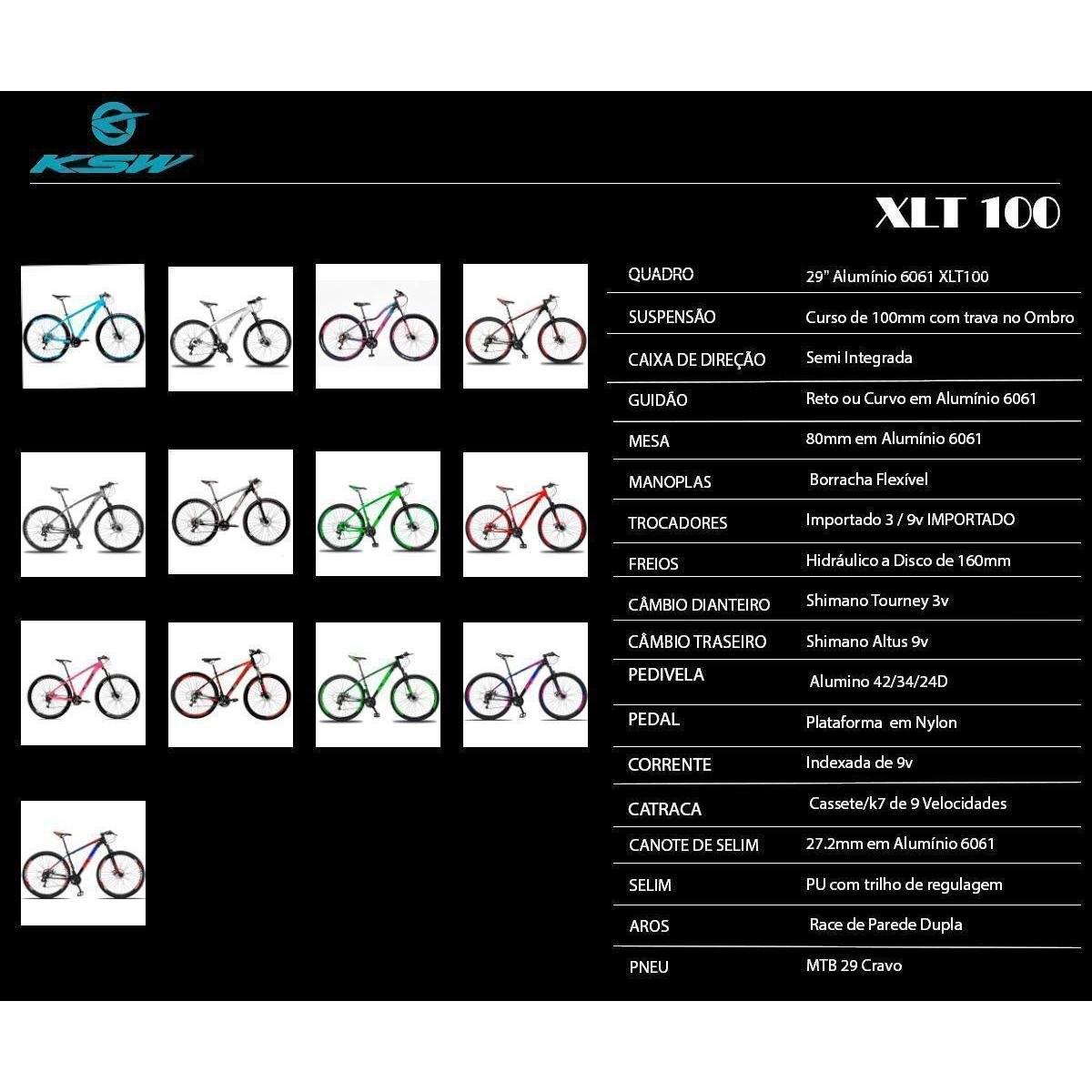 Bicicleta Aro 29 KSW 27v Shimano Freio Hidraulico Trava/K7 - Azul+