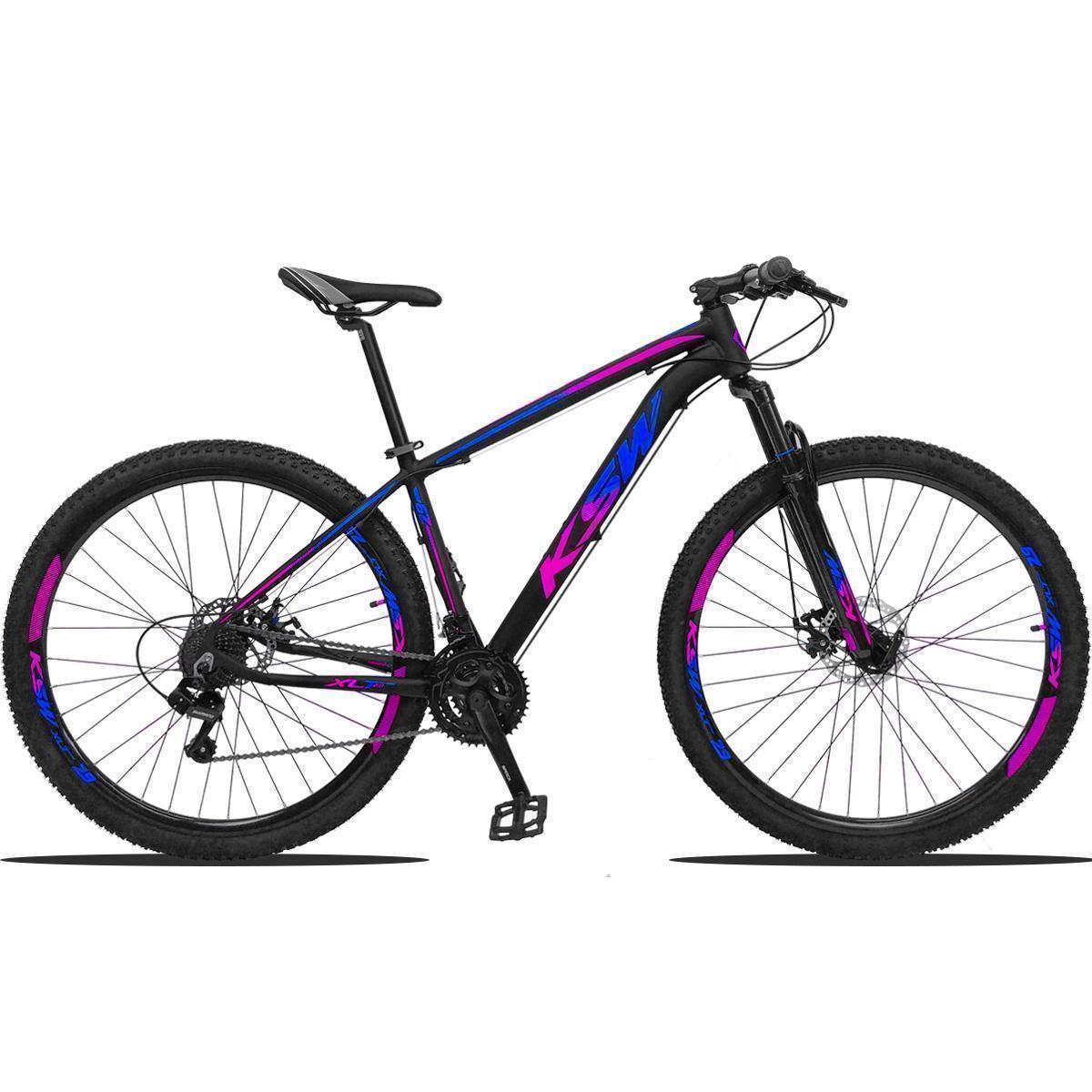 Bicicleta Aro 29 KSW 27v Shimano Freio Hidraulico Trava/K7 - Rosa+