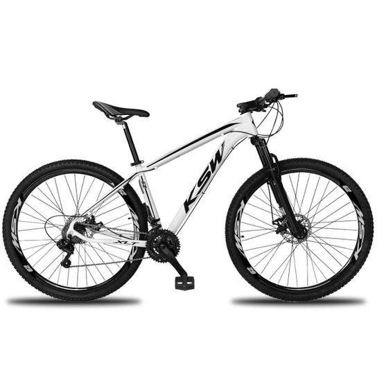 Bicicleta Aro 29 KSW XLT 21V Câmbios e Trocador Shimano Freio a Disco MTB - Branco+Preto Menor preço em Bicicleta Aro 29 KSW XLT 21V Câmbios e Trocador Shimano Freio a Disco MTB - Branco+Preto