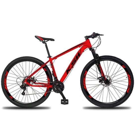 Bicicleta Aro 29 ksw XLT 21V Câmbios e Trocador Shimano Freio a Disco MTB - Vermelho+Preto Menor preço em Bicicleta Aro 29 ksw XLT 21V Câmbios e Trocador Shimano Freio a Disco MTB - Vermelho+Preto