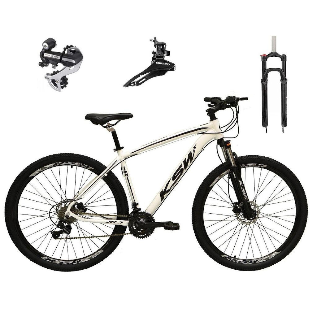 Bicicleta Aro 29 KSW XLT 24v Câmbio Shimano Acera K7 Freio a Disco Hidráulico Garfo com Trava