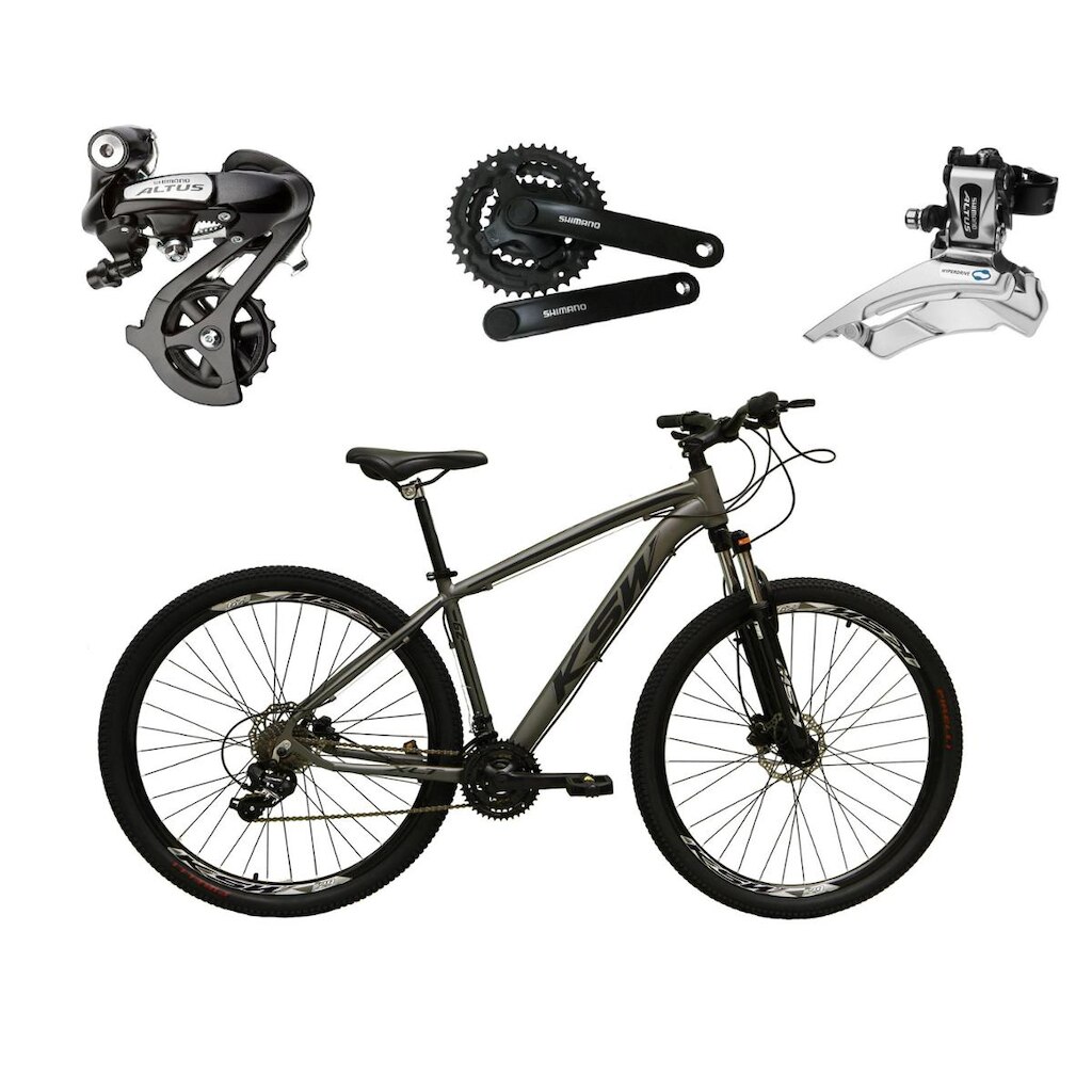 Bicicleta Aro 29 KSW XLT 24v Shimano Altus K7 Freio Hidráulico Garfo com Trava Alumínio