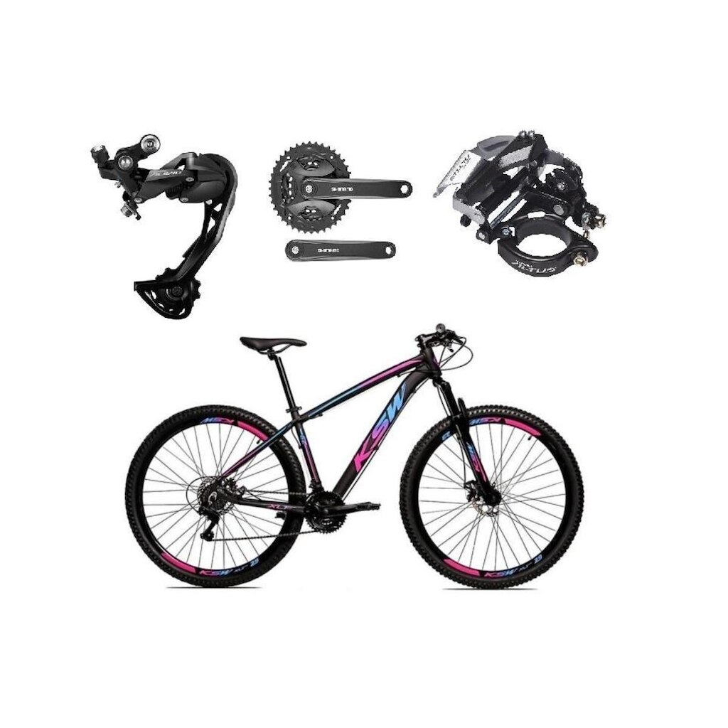 Bicicleta Aro 29 Ksw Xlt 27v K7 Câmbio Shimano Alívio Freios a Disco Hidráulicos Suspensão com Trava