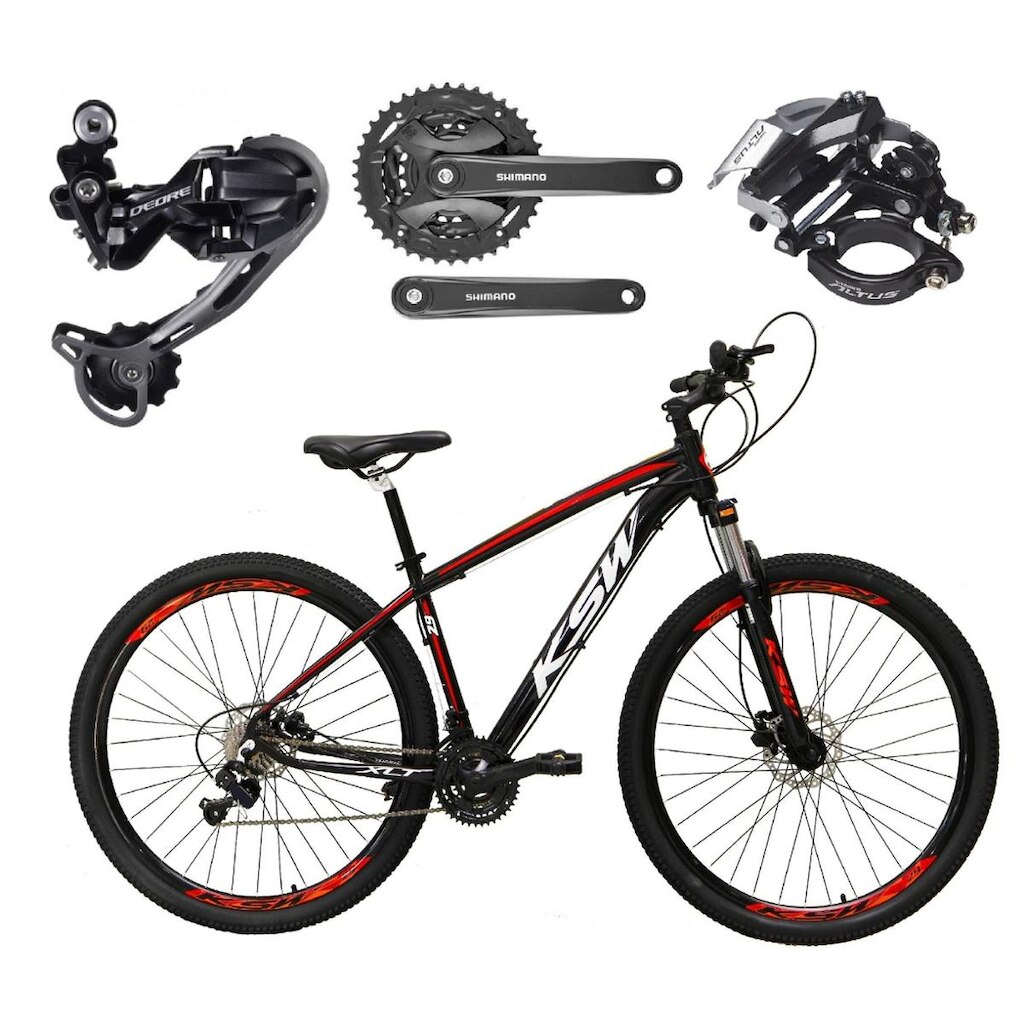 Bicicleta Aro 29 Ksw Xlt 27v K7 Câmbio Shimano Deore Freios a Disco Hidráulicos Suspensão com Trava