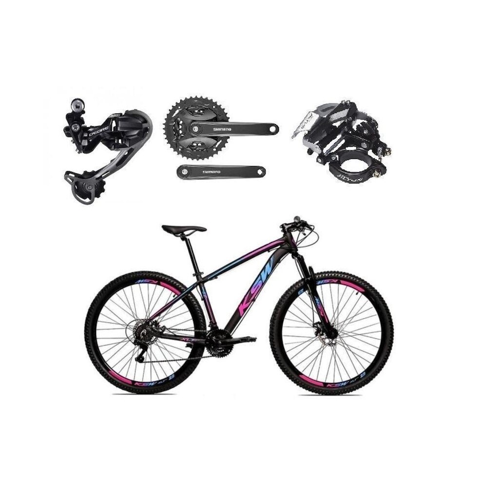 Bicicleta Aro 29 Ksw Xlt 27v K7 Câmbio Shimano Deore Freios a Disco Hidráulicos Suspensão com Trava