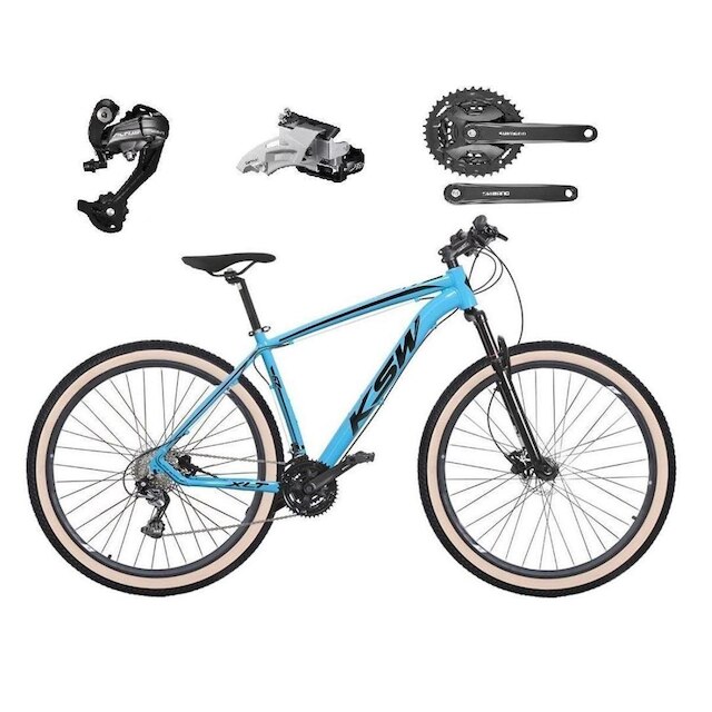 Bicicleta Aro 29 Ksw Xlt 27v K7 Câmbios Shimano Altus Freios Hidráulicos Suspensão Trava Pneus Bege