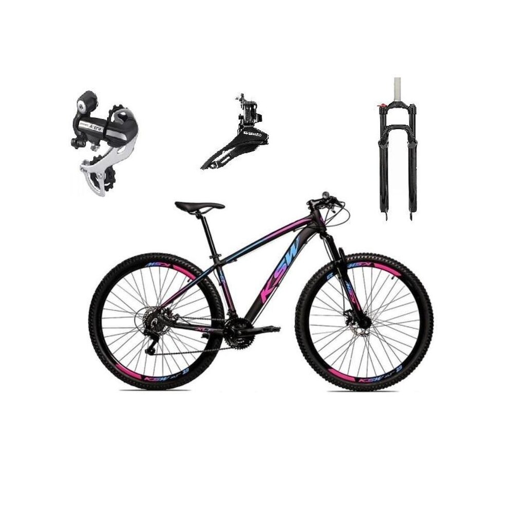 Bicicleta Aro 29 Ksw Xlt Alumínio 24v Câmbio Shimano Acera K7Suspensão Com Trava Freio a Disco