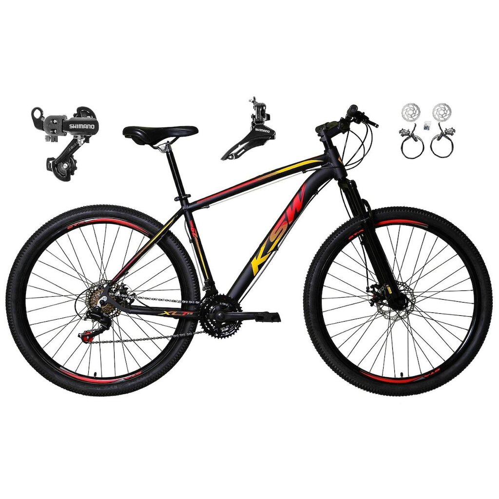 Bicicleta Aro 29 Ksw Xlt Alumínio 24v Câmbios Shimano Tz Freios a Disco Hidráulicos Garfo Suspensão