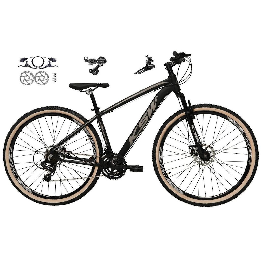 Bicicleta Aro 29 Ksw Xlt Alumínio 24v Câmbios Shimano Tz Freios a Disco Hidráulicos Pneus Faixa Bege