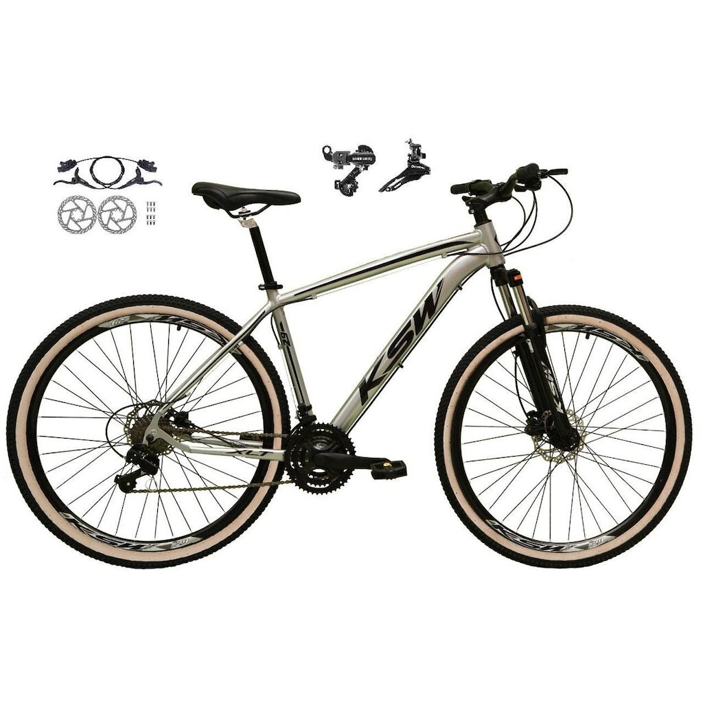 Bicicleta Aro 29 Ksw Xlt Alumínio 24v Câmbios Shimano Tz Freios a Disco Hidráulicos Pneus Faixa Bege