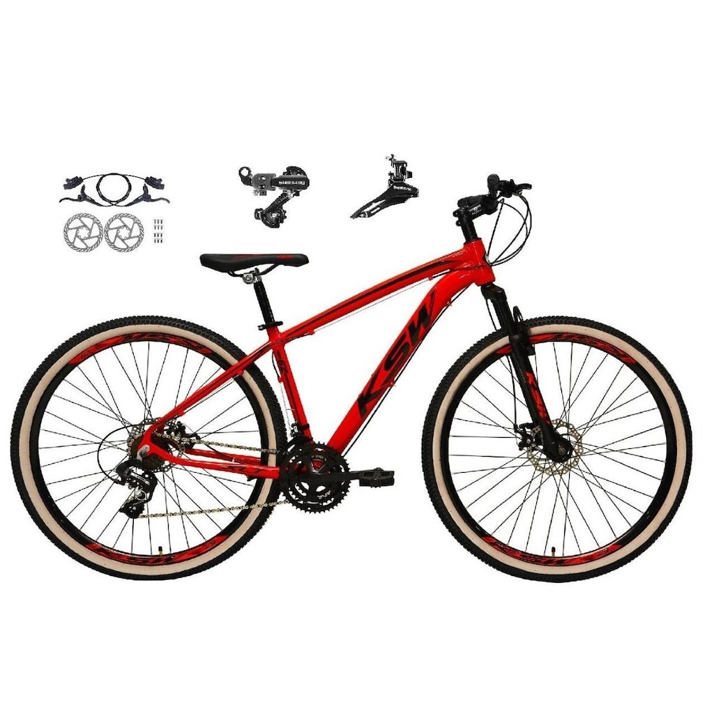 Bicicleta Aro 29 Ksw Xlt Alumínio 24v Câmbios Shimano Tz Freios a Disco Hidráulicos